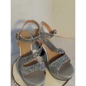 NWOB Silver Glitter From Ankle To Floor Heel 4.75" Platform 1.25".  sz 8